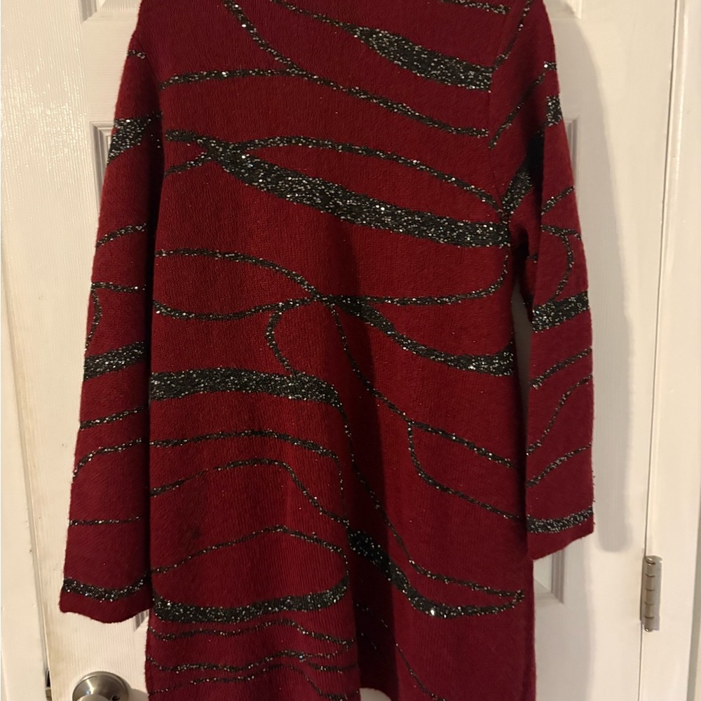 Burgundy Sparkle Statement Cardigan XL Y2K Glitter Zebra Open Front Duster - Picture 5 of 7